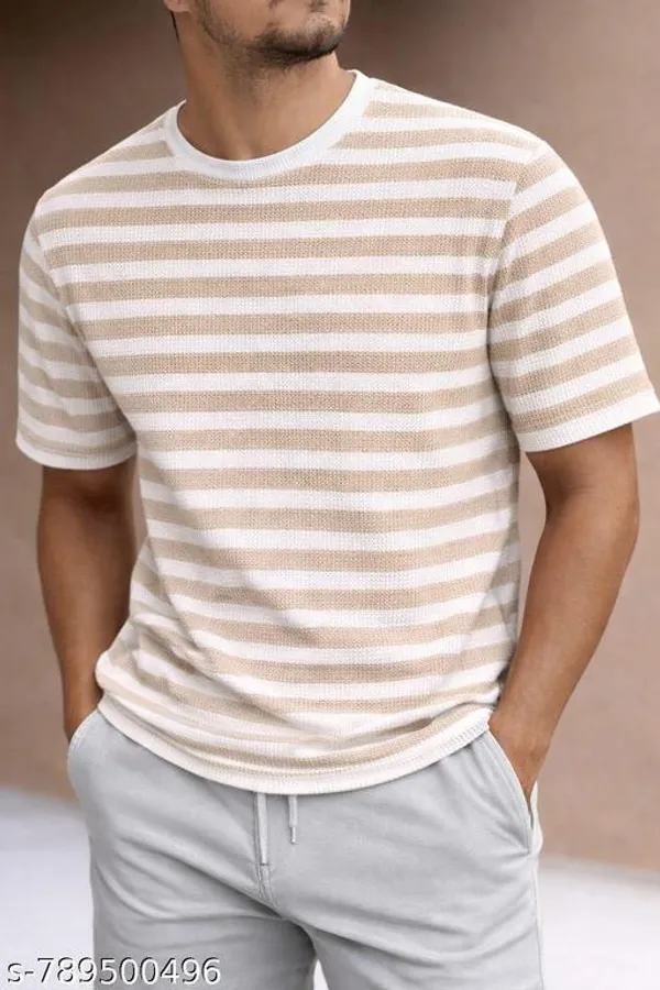 Beige_And_White_Cotton_Blend_Premium_T_Shirt_For_Men