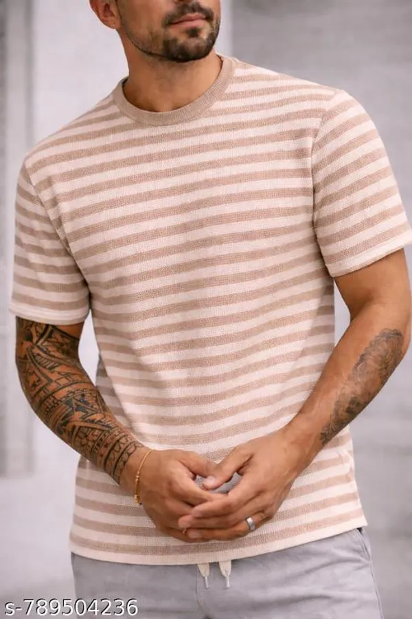Light_Brown_And_White_Cotton_Blend_Premium_T_Shirt_For_Men