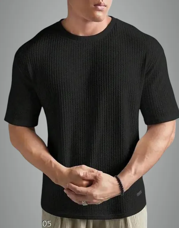 Black_Cotton_Blend_Premium_Stripes_Half_Sleeve_T_Shirt_For_Men
