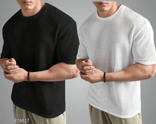 Black_And_White_Cotton_Blend_Premium_Stripes_Half_Sleeve_T_Shirt_For_Men