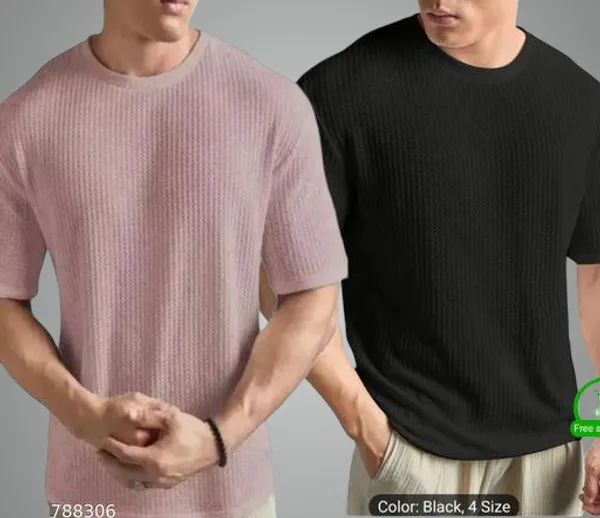 Peach_And_Black_Cotton_Blend_Premium_Stripes_Half_Sleeve_T_Shirt_For_Men