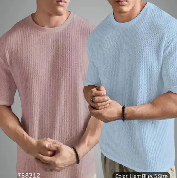 Pink_And_Sky_Blue_Cotton_Blend_Premium_Stripes_Half_Sleeve_T_Shirt_For_Men
