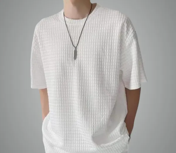 White_Cotton_Blend_Premium_Stripes_Half_Sleeve_T_Shirt_For_Men