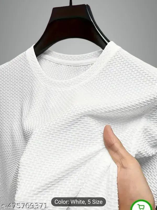 White_Cotton_Blend_Premium_Stripes_Half_Sleeve_T_Shirt_For_Men