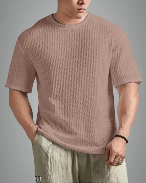 Peach_Cotton_Blend_Premium_Stripes_Half_Sleeve_T_Shirt_For_Men