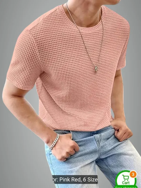 Peach_Cotton_Blend_Premium_Stripes_Half_Sleeve_T_Shirt_For_Men