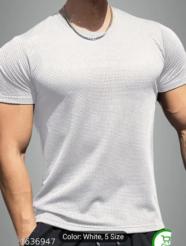 White_Cotton_Blend_Premium_Stripes_Half_Sleeve_T_Shirt_For_Men