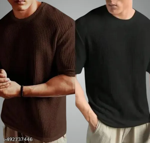 Black_And_Maroon_Cotton_Blend_Premium_Half_Waffle_T_Shirt_For_Men