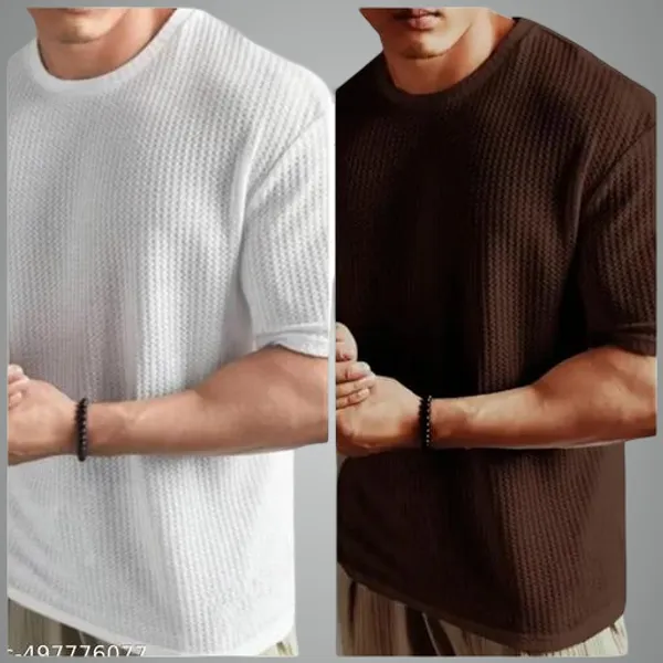 White_And_Brown_Cotton_Blend_Premium_Stripes_Half_Sleeve_T_Shirt_For_Men