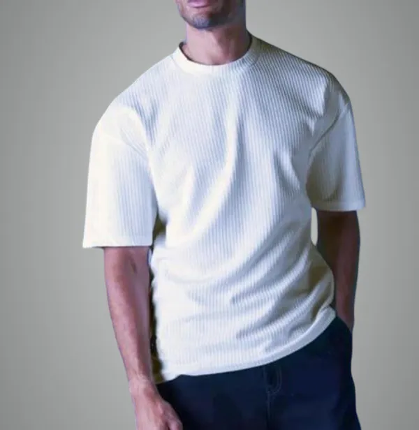 White_Cotton_Blend_Premium_Stripes_Half_Sleeve_T_Shirt_For_Men
