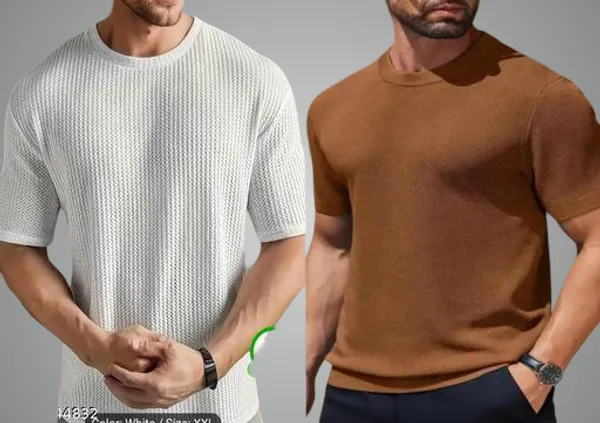 White_And_Brown_Cotton_Blend_Premium_T_Shirt_For_Men