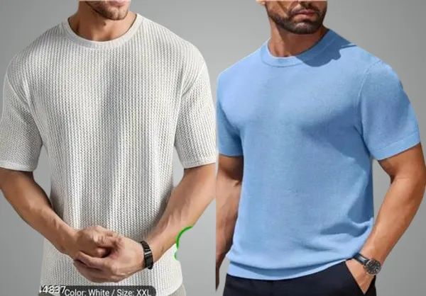 White_And_Sky_Blue_Cotton_Blend_Premium_T_Shirt_For_Men