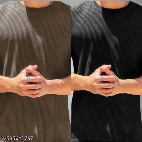 Grey_And_Black_Cotton_Blend_Premium_T_Shirt_For_Men