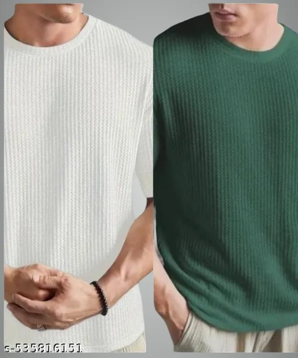 White_And_Green_Cotton_Blend_Premium_T_Shirt_For_Men