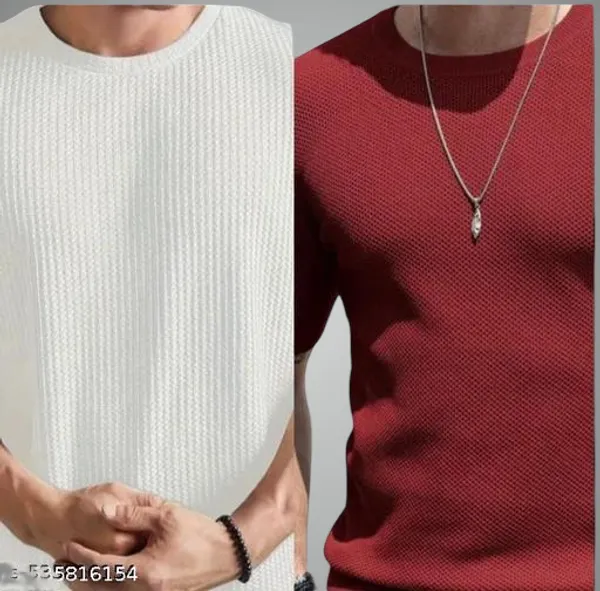White_And_Maroon_Cotton_Blend_Premium_T_Shirt_For_Men