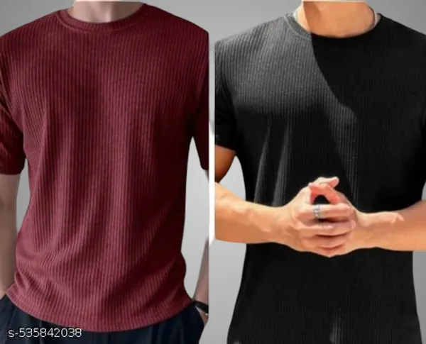 Maroon_And_Black_Cotton_Blend_Premium_T_Shirt_For_Men
