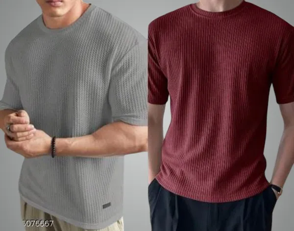 Grey_And_Maroon_Cotton_Blend_Premium_T_Shirt_For_Men