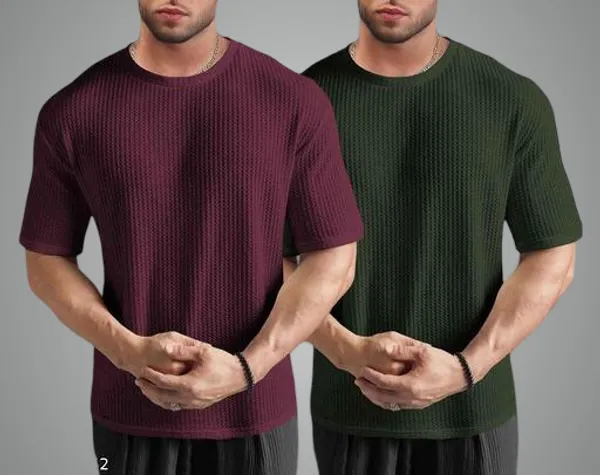 Maroon_And_Green_Cotton_Blend_Premium_T_Shirt_For_Men