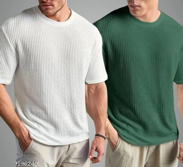 White_And_Green_Cotton_Blend_Premium_T_Shirt_For_Men