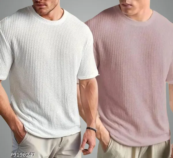 White_And_Peach_Cotton_Blend_Premium_T_Shirt_For_Men
