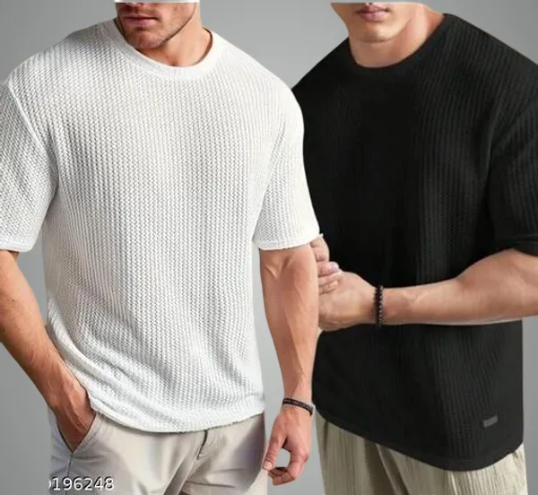 White_And_Black_Cotton_Blend_Premium_T_Shirt_For_Men
