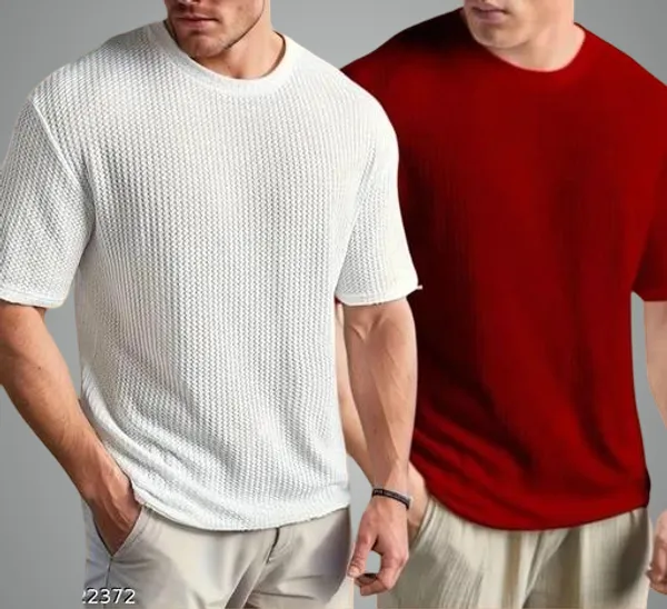 White_And_Maroon_Cotton_Blend_Premium_T_Shirt_For_Men