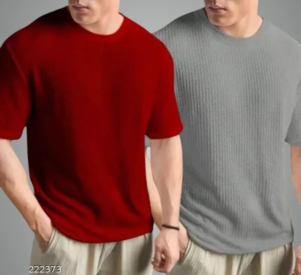 Maroon_And_Grey_Cotton_Blend_Premium_T_Shirt_For_Men