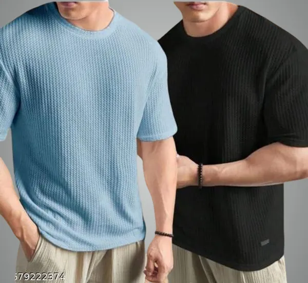 Sky_Blue_And_Black_Cotton_Blend_Premium_T_Shirt_For_Men