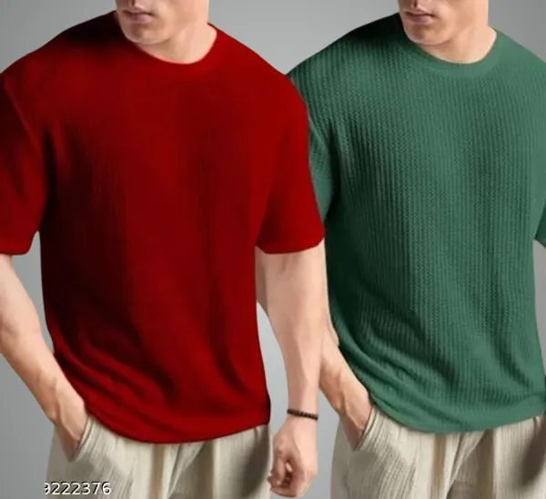 Maroon_And_Green_Cotton_Blend_Premium_T_Shirt_For_Men