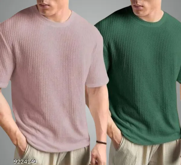 Pink_And_Green_Cotton_Blend_Premium_T_Shirt_For_Men