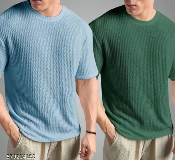 Sky_Blue_And_Green_Cotton_Blend_Premium_T_Shirt_For_Men