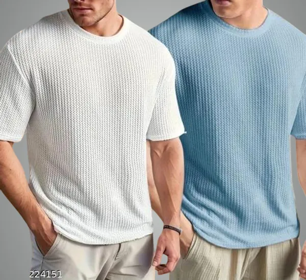 White_And_Sky_Blue_Cotton_Blend_Premium_T_Shirt_For_Men