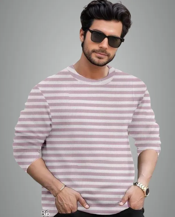 Pink_Cotton_Blend_Premium_Winter_Full_Waffle_T_Shirt_For_Men