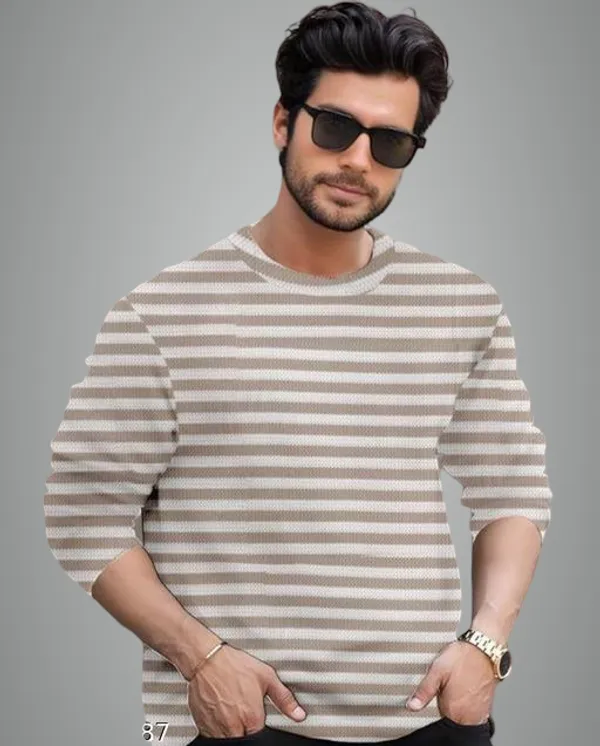 Multicolor_Cotton_Blend_Premium_Winter_Full_Waffle_T_Shirt_For_Men