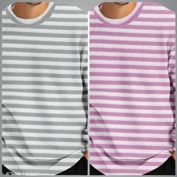 Pink_And_Green_Cotton_Blend_Premium_Winter_Full_Waffle_T_Shirt_For_Men