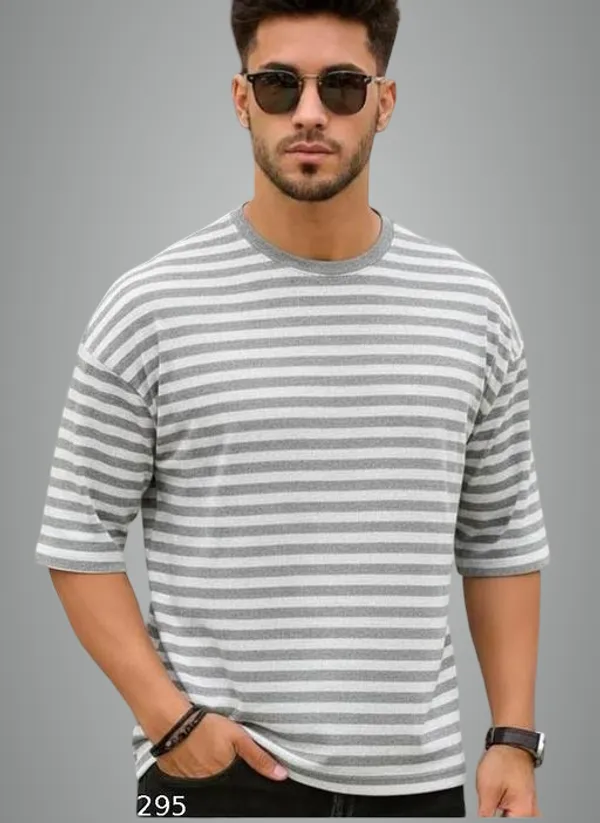 Grey_Cotton_Blend_Premium_Stripes_Half_Sleeve_T_Shirt_For_Men