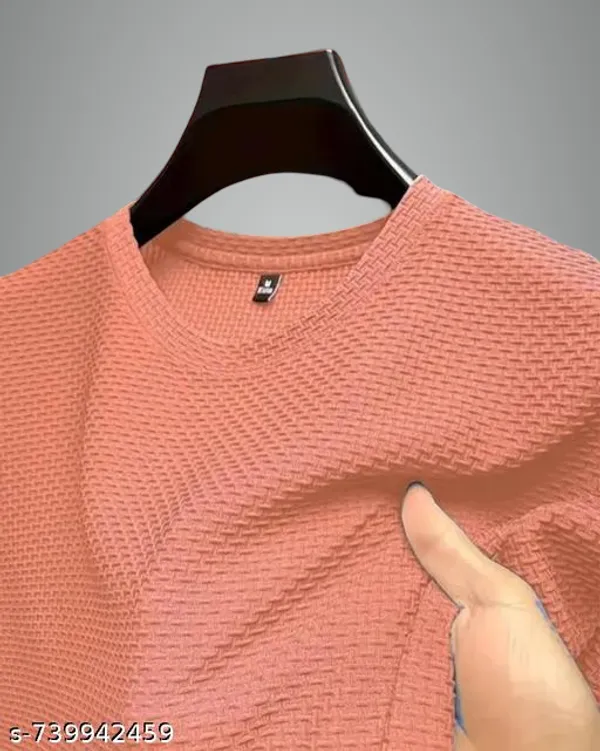 Pink_Cotton_Blend_Premium_Stripes_Half_Sleeve_T_Shirt_For_Men
