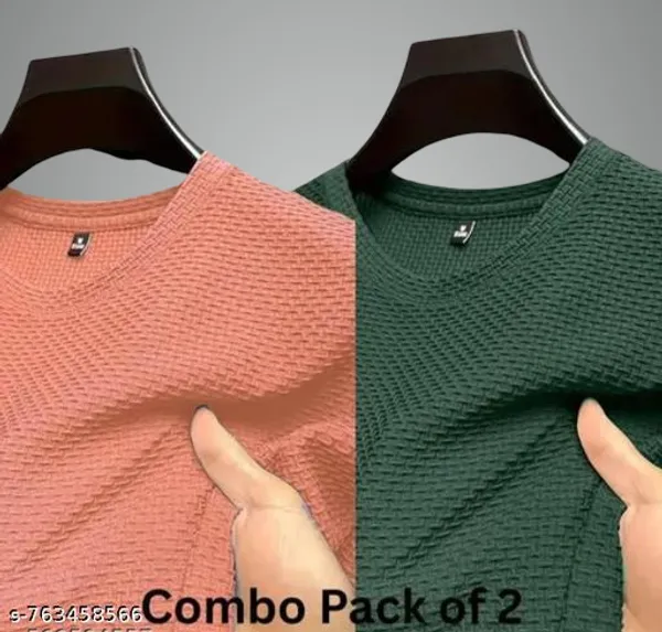 Peach_And_Green_Cotton_Blend_Premium_Stripes_Half_Sleeve_T_Shirt_For_Men