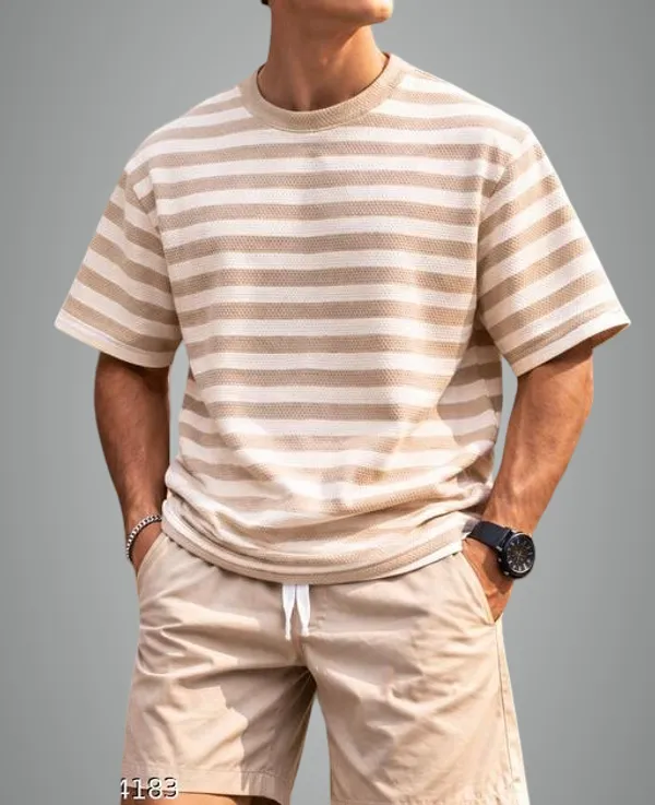Beige_And_White_Cotton_Blend_Premium_T_Shirt_For_Men