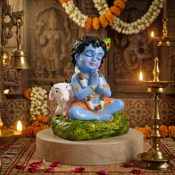 Multicolor_Lord_Krishna_Idol_Sitting_Posture_With_Cow