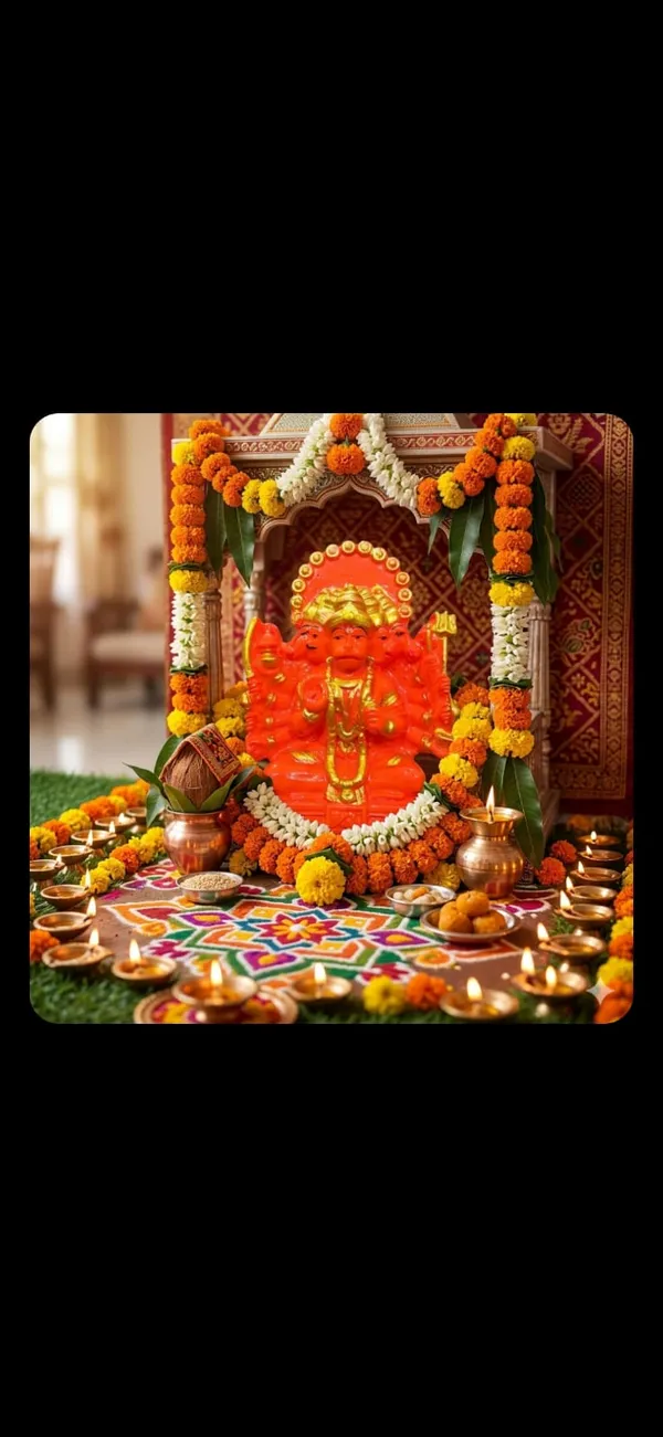 Panchmukhi_Hanuman_Idol_-_Handcrafted_Orange_&_Gold_Marble_Dust_Statue