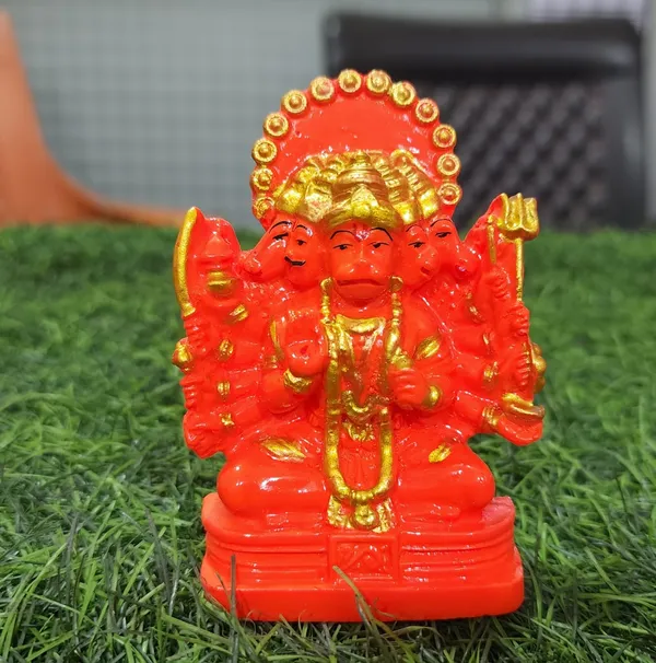 Panchmukhi_Hanuman_Idol_-_Handcrafted_Orange_&_Gold_Marble_Dust_Statue