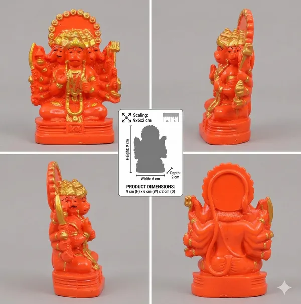 Panchmukhi_Hanuman_Idol_-_Handcrafted_Orange_&_Gold_Marble_Dust_Statue