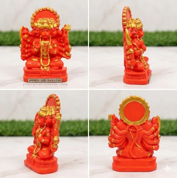 Panchmukhi_Hanuman_Idol_-_Handcrafted_Orange_&_Gold_Marble_Dust_Statue