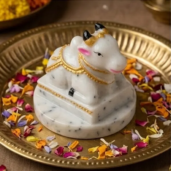 White_&_Gold_Sacred_Nandi_Bull_Idol_With_Accents_Marble_Finish