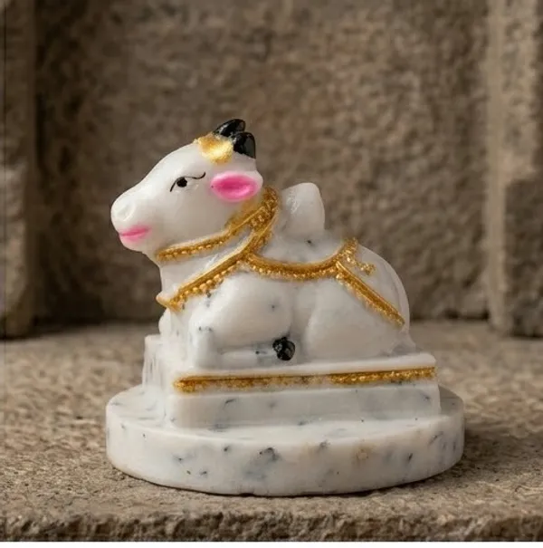 White_&_Gold_Sacred_Nandi_Bull_Idol_With_Accents_Marble_Finish