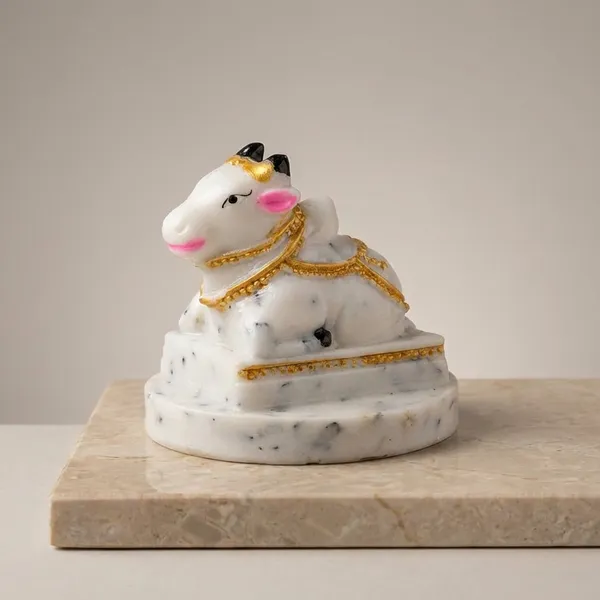 White_&_Gold_Sacred_Nandi_Bull_Idol_With_Accents_Marble_Finish