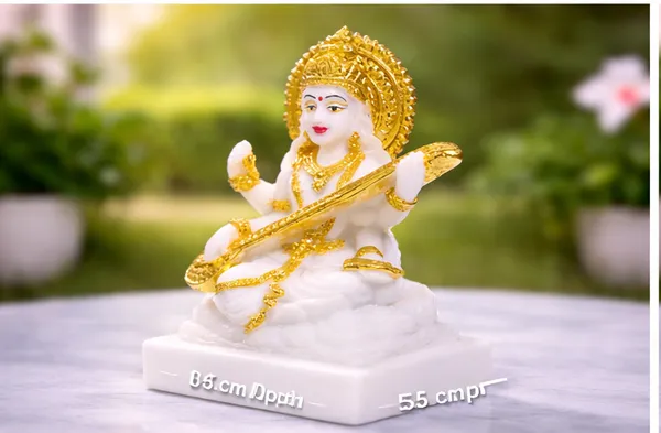 Saraswati_–_Handcrafted_White_Gold_Marble_Deity_Statue