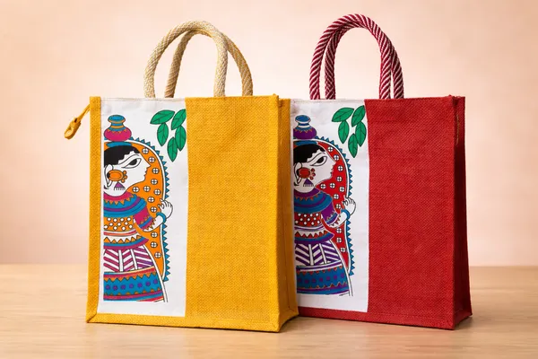 Yellow_And_Maroon_Jute_Bag_Lady_Print_Pack_Of_2