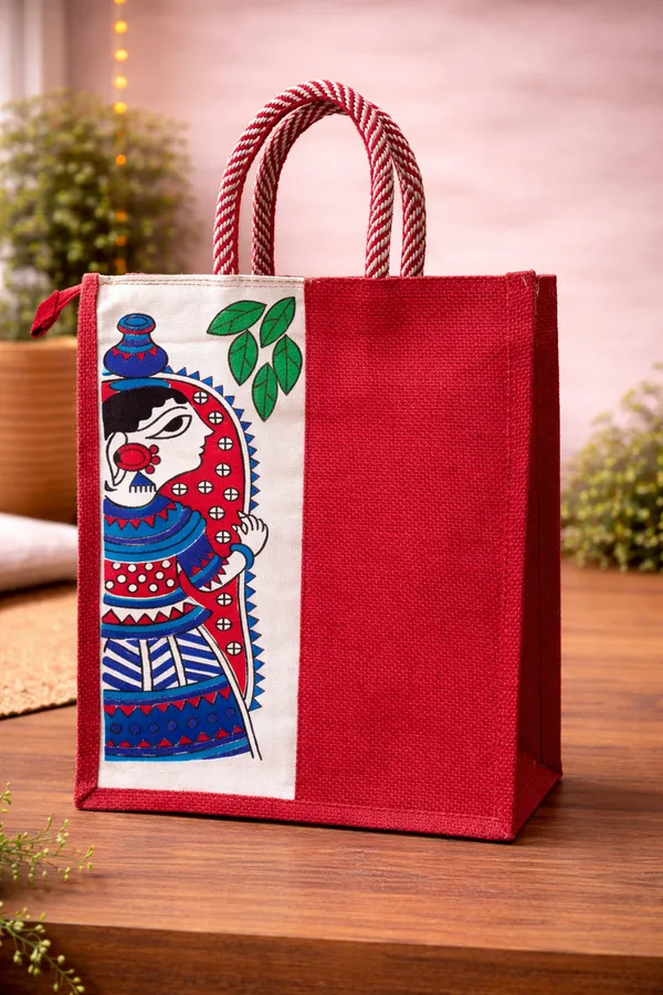 Yellow_And_Maroon_Jute_Bag_Lady_Print_Pack_Of_2